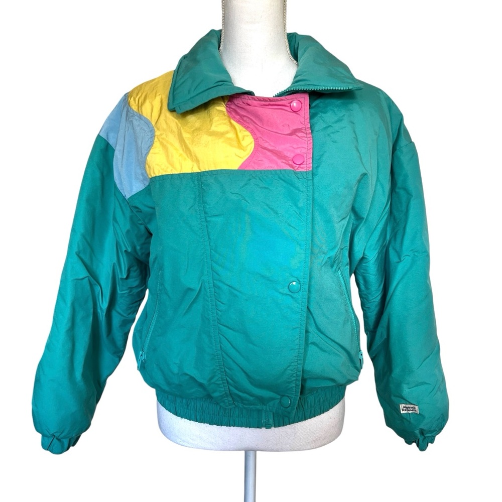 Vintage 80s Alpine Designs Goose Down Geometric Color Block Puffer Jacke…